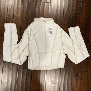 12th Tribe White Ribbed Long Sleeve Top